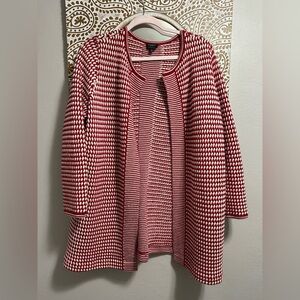 Talbots Red and White Merino Wool Cardigan
